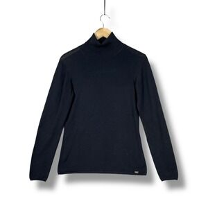 Tesori Women Black Turtleneck Long Sleeve Wool Blend Sweater Top XS Quiet Luxury